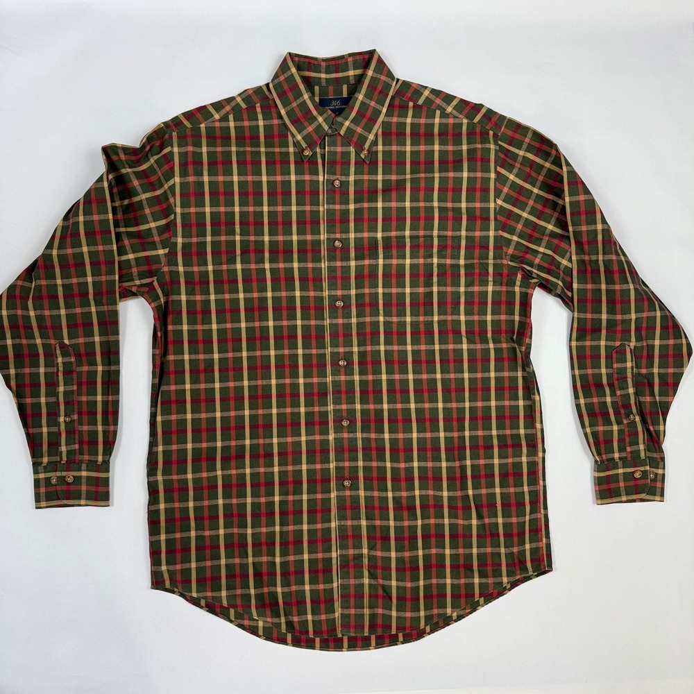 Brooks Brothers 346 Mens M Green Red Plaid Non-Iron Cotton Button Down Shirt